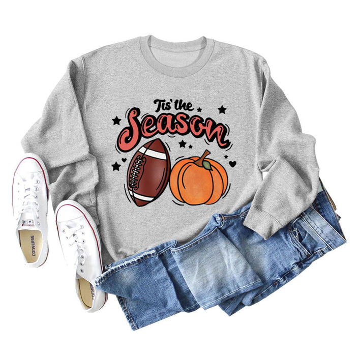 Tis' The Season Pumpkin Letters Halloween Loose Round Neck Long Sleeve Sweater Women
