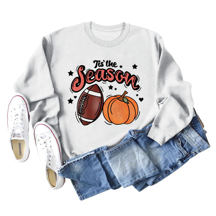 Tis' The Season Pumpkin Letters Halloween Loose Round Neck Long Sleeve Sweater Women