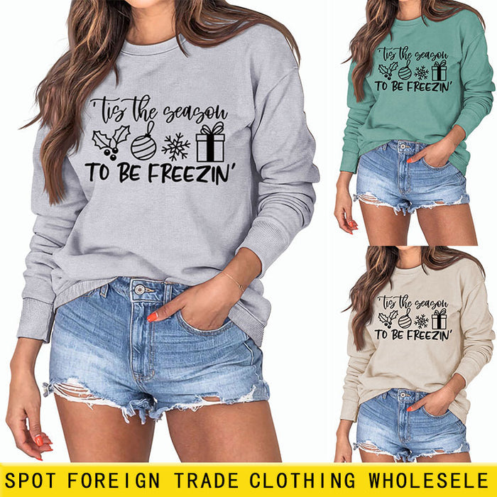 Tis The Season TO BE Letters Printed Long-sleeved Sweater Women