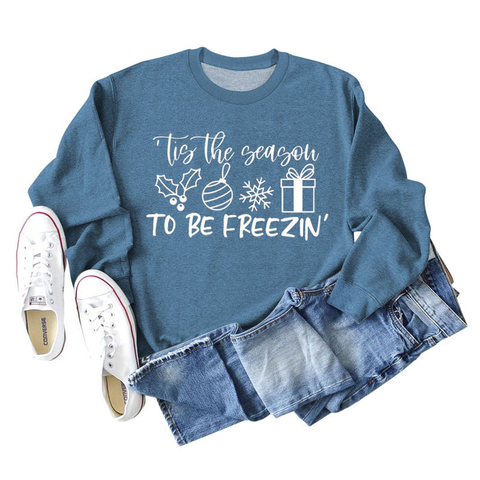 Blue sweater (white font) / S