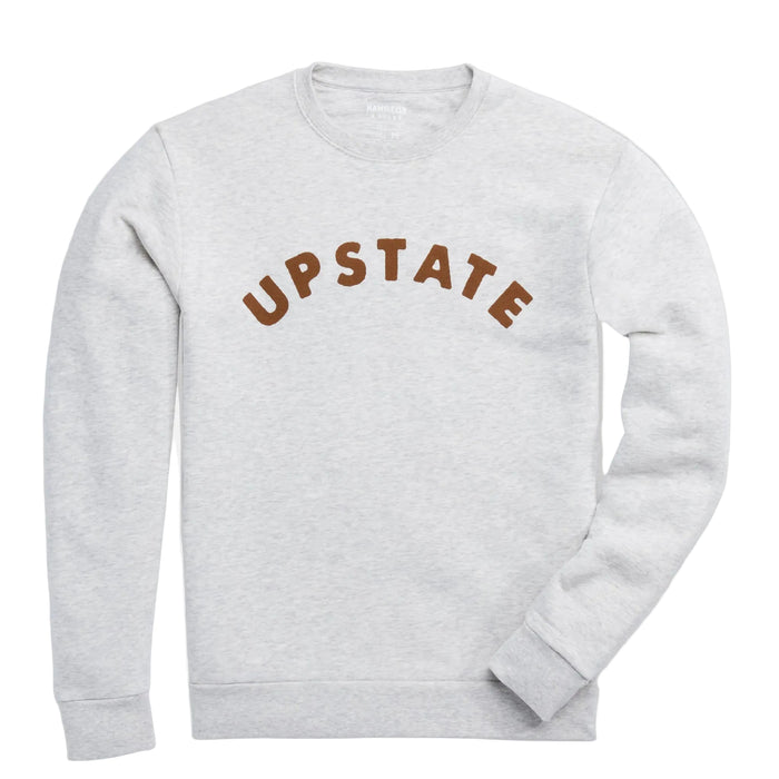 Gray sweatshirt with 'UPSTATE' text on a gray background