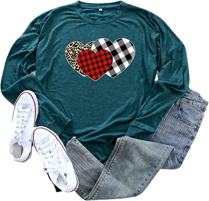 Valentine Shirt Valentine's Day Gift for Women Leopard Buffalo Plaid Valentine Heart Blouse