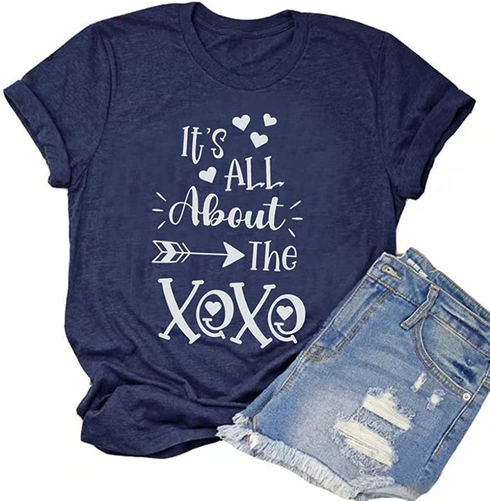 Valentines Day Shirts Women It's All About The Love Heart Tee Tops