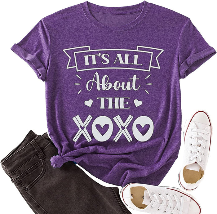 Valentines Day Shirts Women It's All About The Love Heart Tee Tops