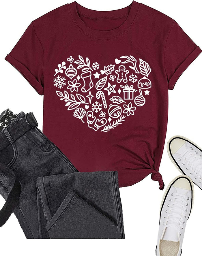 Valentine's Day Tees Women Love Heart Graphic Shirt