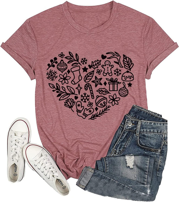 Valentine's Day Tees Women Love Heart Graphic Shirt