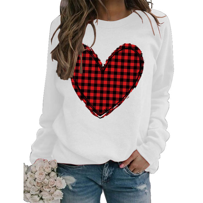 Valentine's Day Women's Fall and Winter Plaid Love Print Sweater