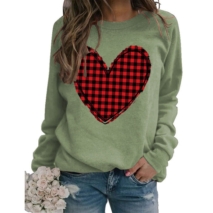 Valentine's Day Women's Fall and Winter Plaid Love Print Sweater