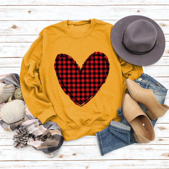 Valentine's Day Women's Fall and Winter Plaid Love Print Sweater