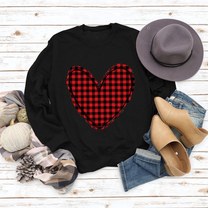 Valentine's Day Women's Fall and Winter Plaid Love Print Sweater