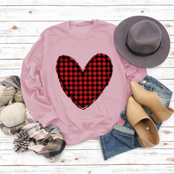 Valentine's Day Women's Fall and Winter Plaid Love Print Sweater