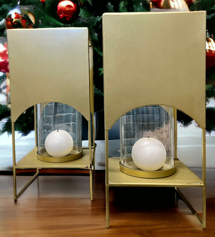 VERSATILE GLASS HURRICANE WITH ANTIQUE BRASS METAL STAND