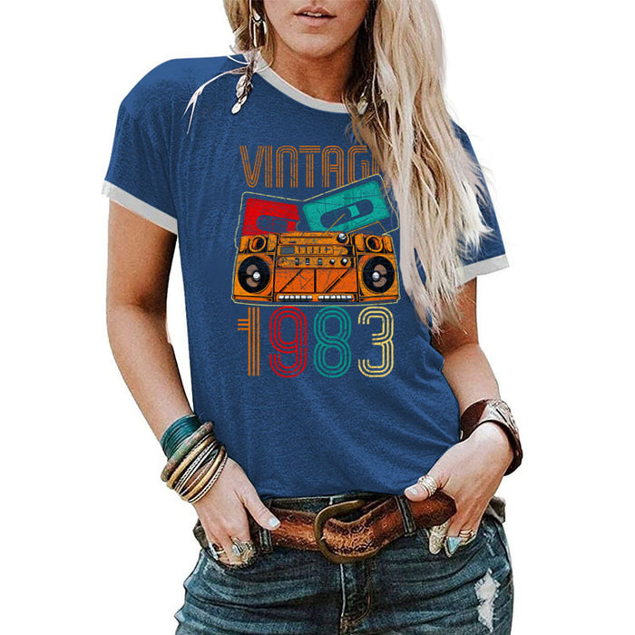 Vintage 1983 Fun Pattern Ladies Short Sleeve BlouseT-Shirt