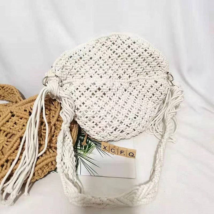Vintage Cotton Straw Crochet Knitted Crossbody Purse Bag