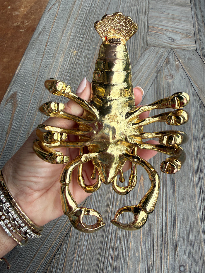 Vintage jeweled lobster trinket box with red enamel and sparkling rhinestone crystals.