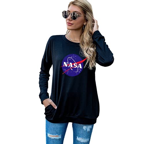 Vintage NASA Gift Shirt Women NASA Space Long Sleeve Graphic Blouse with Pockets