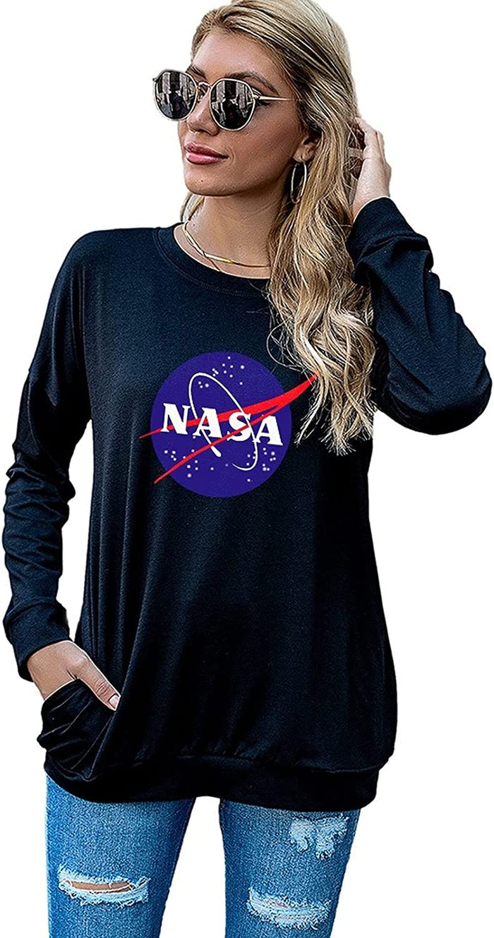 Vintage NASA Gift Shirt Women NASA Space Long Sleeve Graphic Blouse with Pockets