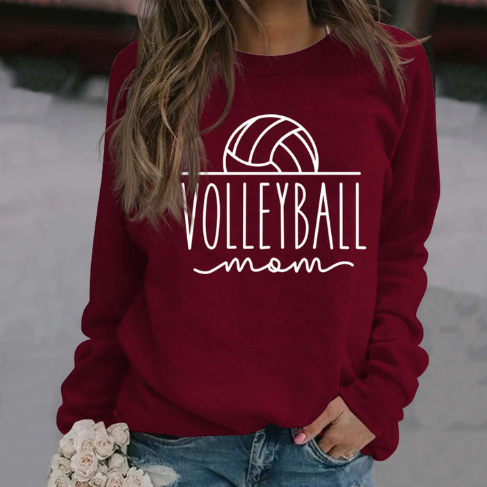 VOLLEYBALL MOM Loose Bottom Long-sleeved Round Neck Sweater for Women