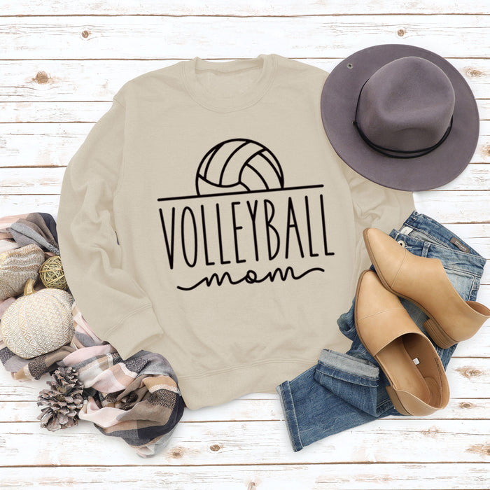 VOLLEYBALL MOM Loose Bottom Long-sleeved Round Neck Sweater for Women