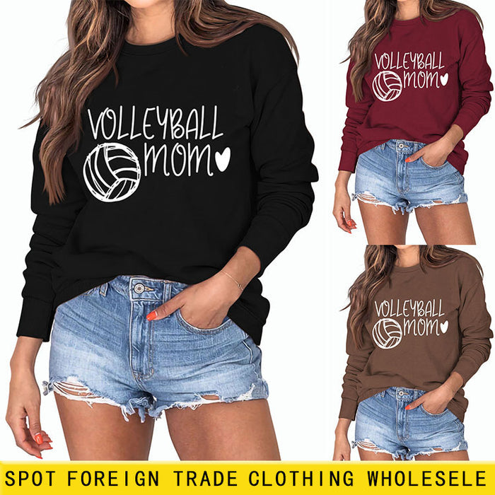VOLLEYBALL MOM Volleyball Letter Love Round Neck Autumn Winter Long Sleeve Loose Bodysuit