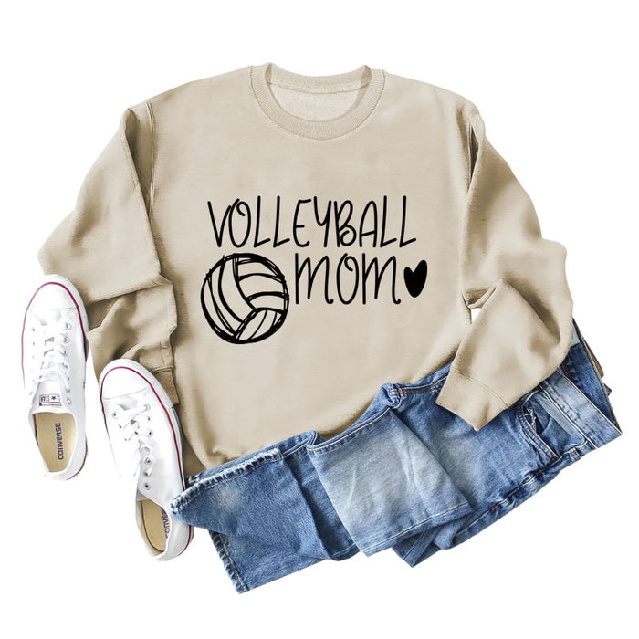 VOLLEYBALL MOM Volleyball Letter Love Round Neck Autumn Winter Long Sleeve Loose Bodysuit