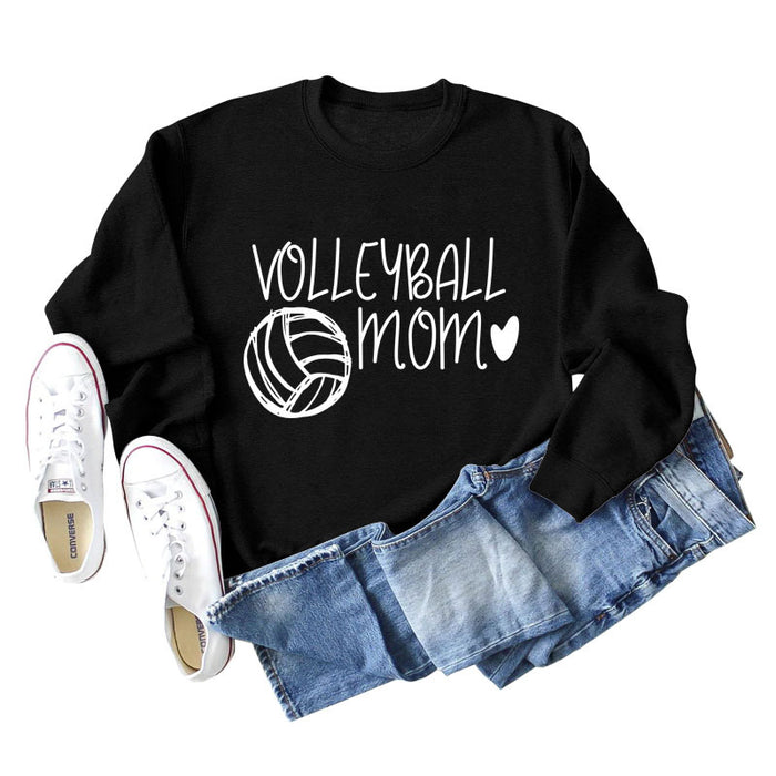 VOLLEYBALL MOM Volleyball Letter Love Round Neck Autumn Winter Long Sleeve Loose Bodysuit