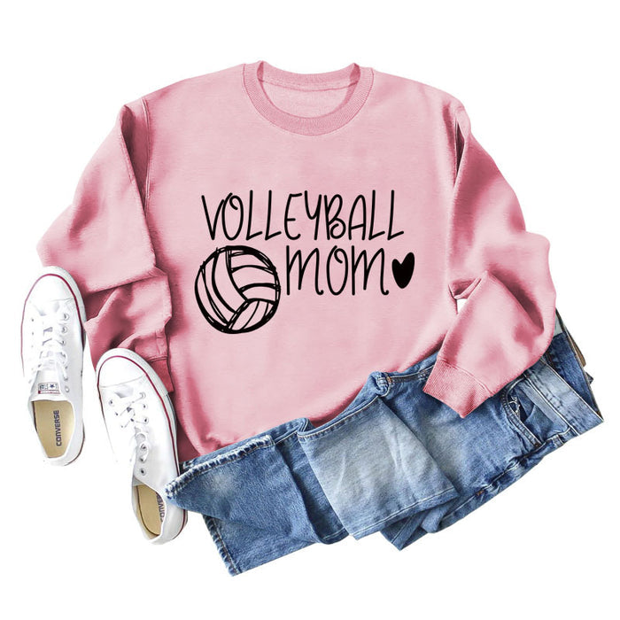 VOLLEYBALL MOM Volleyball Letter Love Round Neck Autumn Winter Long Sleeve Loose Bodysuit