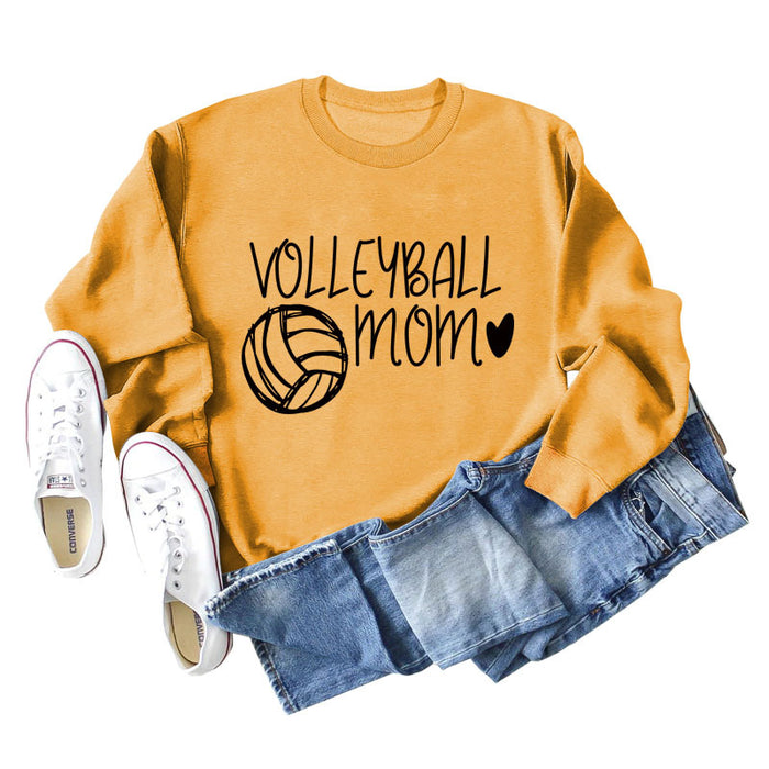 VOLLEYBALL MOM Volleyball Letter Love Round Neck Autumn Winter Long Sleeve Loose Bodysuit