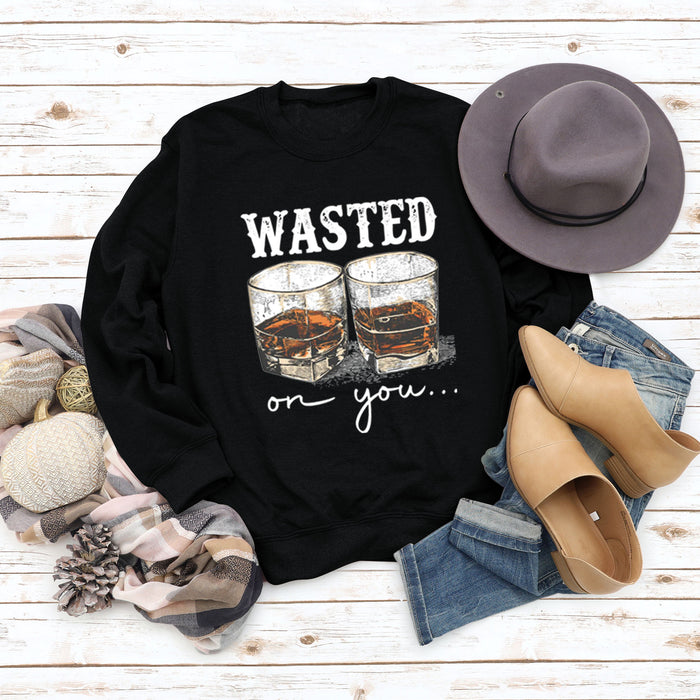 WASTED ON YOU Wine Glass Letter Printing Autumn and Winter Base Long Sleeve Plus Size Sweater