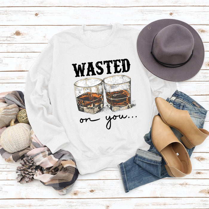 WASTED ON YOU Wine Glass Letter Printing Autumn and Winter Base Long Sleeve Plus Size Sweater