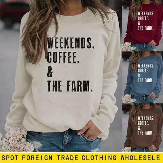 WEEKENDS COFFEE Round Neck Loose Long-sleeved Sweater Women