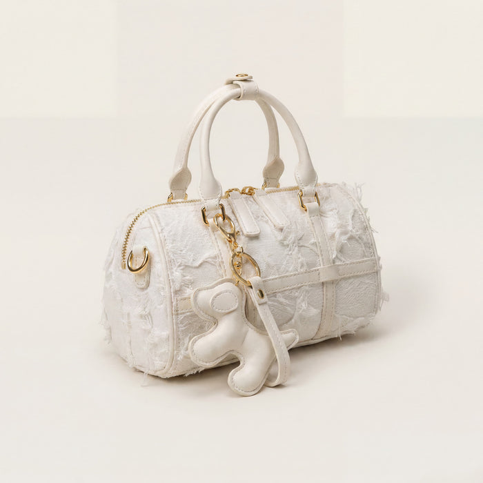 White Leather Boston Bag with Tassel Charm | Canada