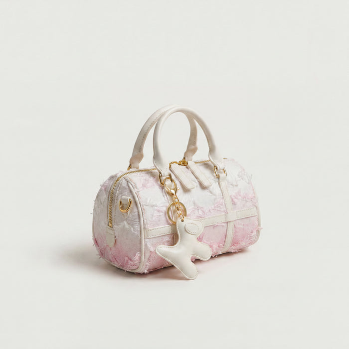 White Leather Boston Bag with Tassel Charm | Canada