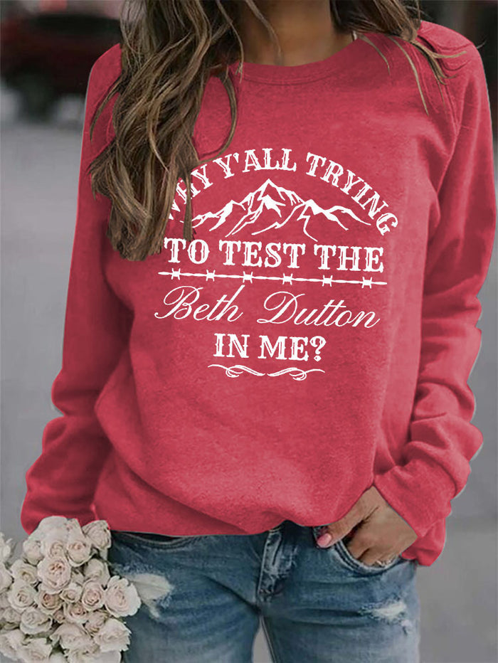 WHY Y'ALL Letters Round Neck Tops Women's Sweatshirt Loose Long Sleeve