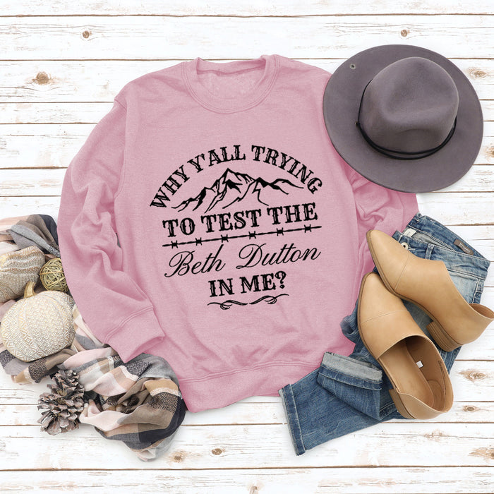 WHY Y'ALL Letters Round Neck Tops Women's Sweatshirt Loose Long Sleeve