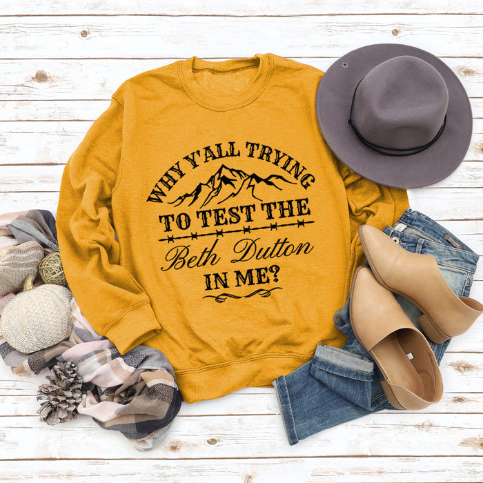 WHY Y'ALL Letters Round Neck Tops Women's Sweatshirt Loose Long Sleeve