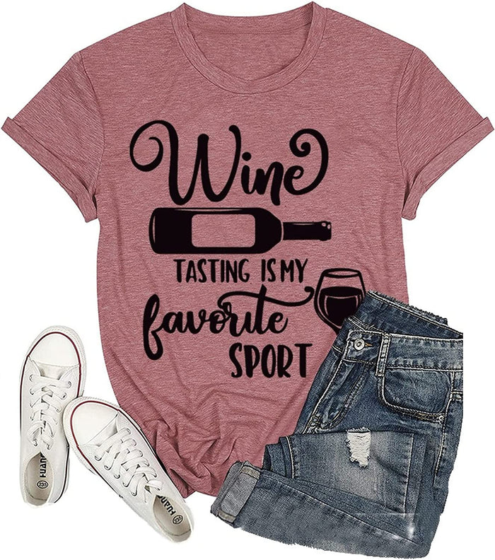 Wine Tasting Shirt Women Wine Tasting is My Favorite Sport Tees Tops