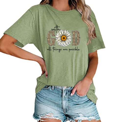 with God All Things are Possible T-Shirt Faith Jesus Graphic Shirt for Women