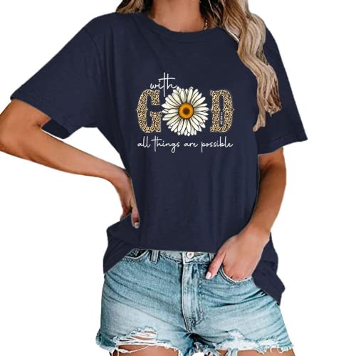 with God All Things are Possible T-Shirt Faith Jesus Graphic Shirt for Women
