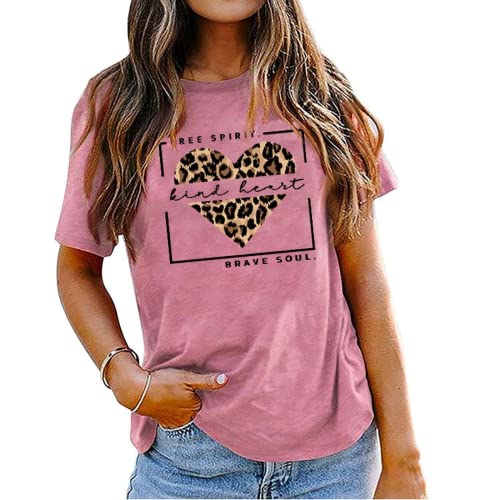Woman Free Spirit Kind Heart Brave Soul Leopard Heart T-Shirt Women Graphic Shirt