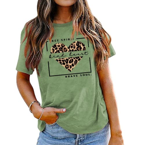 Woman Free Spirit Kind Heart Brave Soul Leopard Heart T-Shirt Women Graphic Shirt