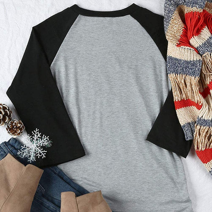 Women 3/4 Sleeve Let it Snow Blouse Christmas Raglan Shirt