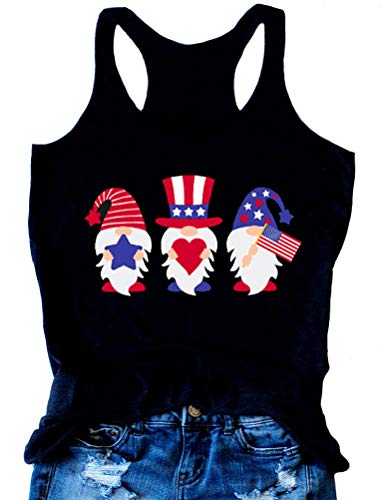 Women American Flag Gnomes Love Heart Tank Top Patriotic Gnomes Shirt