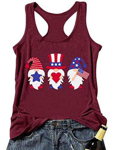 Women American Flag Gnomes Love Heart Tank Top Patriotic Gnomes Shirt