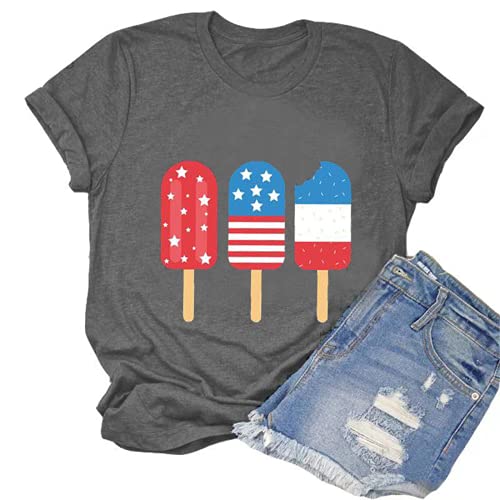 Women American Flag Ice Cream Popsicle T-Shirt 4th of July Graphic Tee