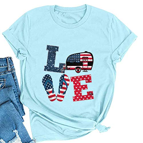 Women American Flag Shirt Love T-Shirt