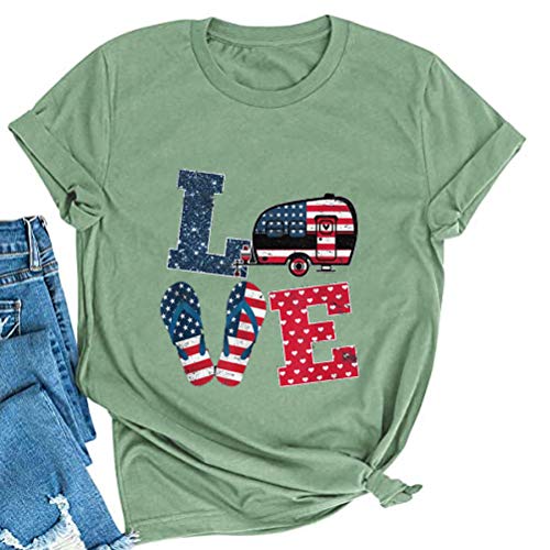 Women American Flag Shirt Love T-Shirt