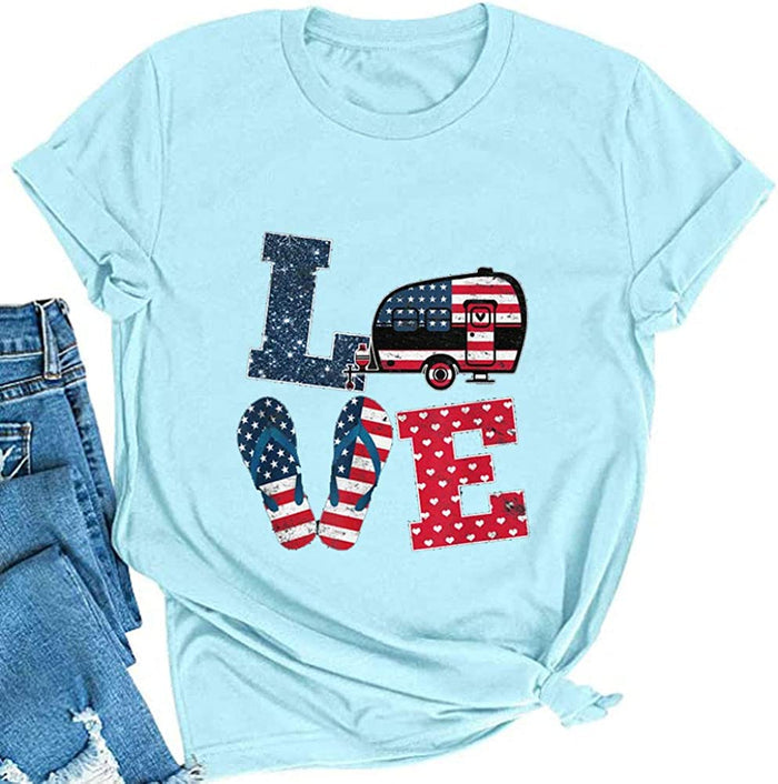 Women American Flag Shirt Love T-Shirt