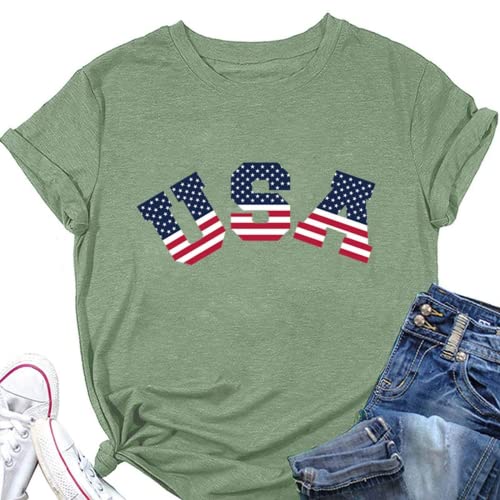 Women American Flag Shirt Patriotic T-Shirts July 4th Tees Tops