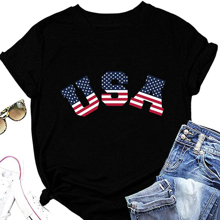 Women American Flag Shirt Patriotic T-Shirts July 4th Tees Tops